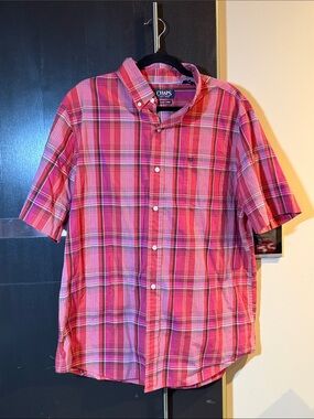 Chaps Men’s Short-Sleeve Plaid Button-Down Shirt - Pink